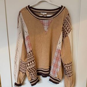 Oli & Hali Patchwork Sweater - Tan and Brown